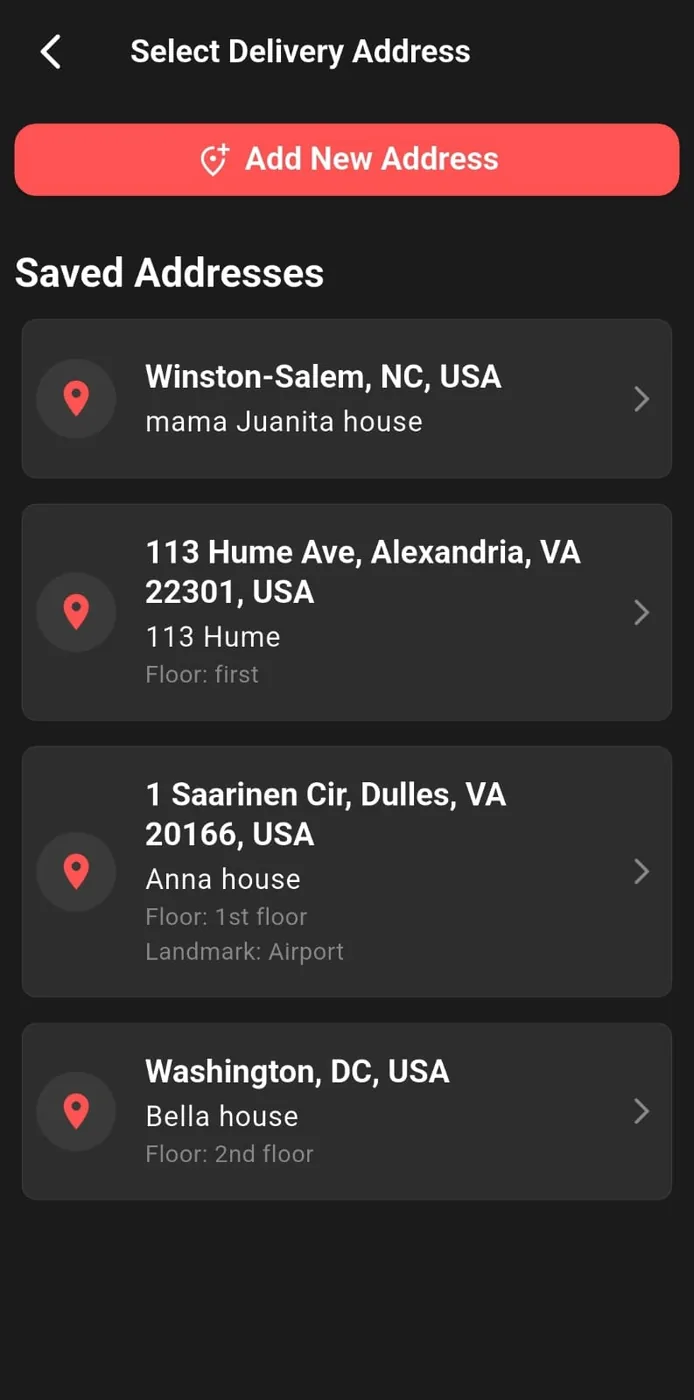 Address and delivery radius.