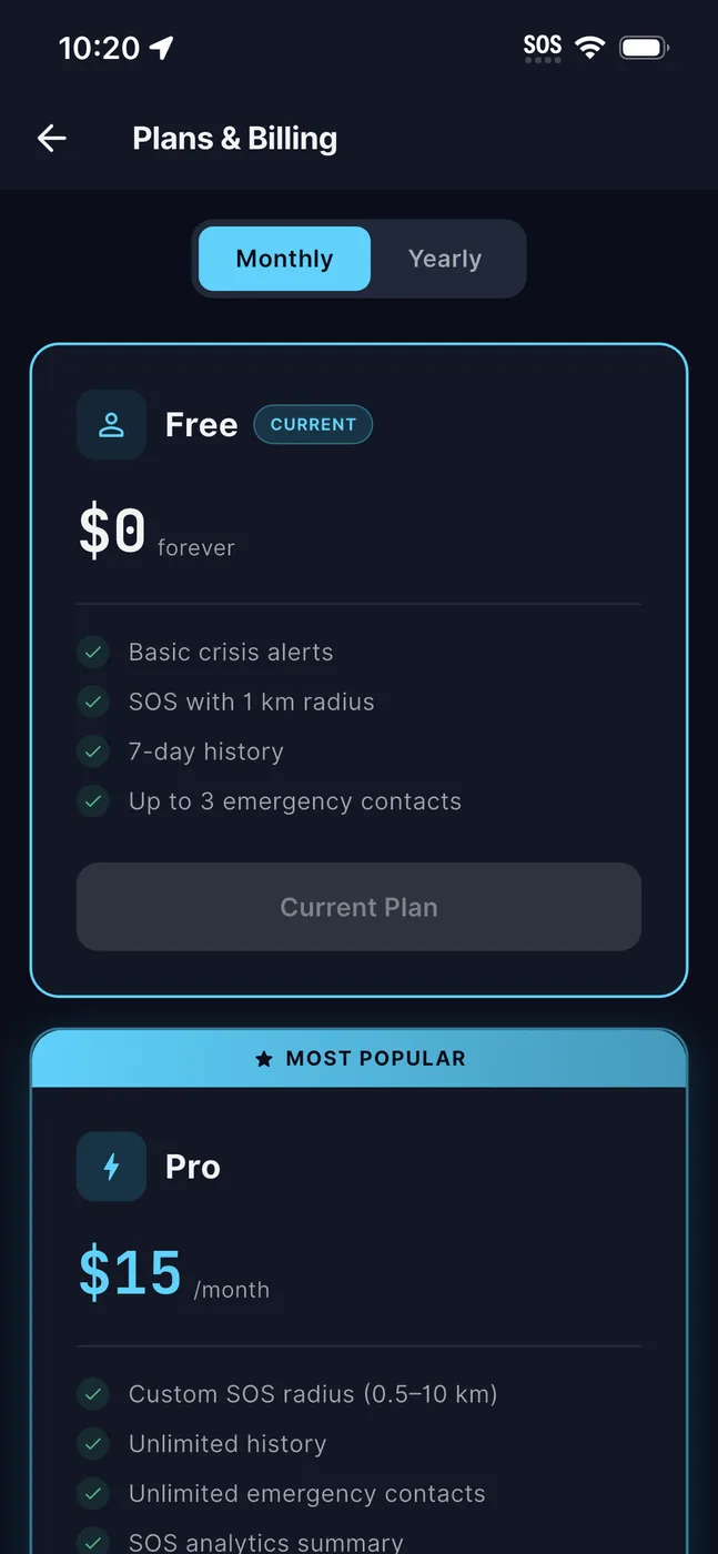 Free and Pro tiers, billed through Stripe.