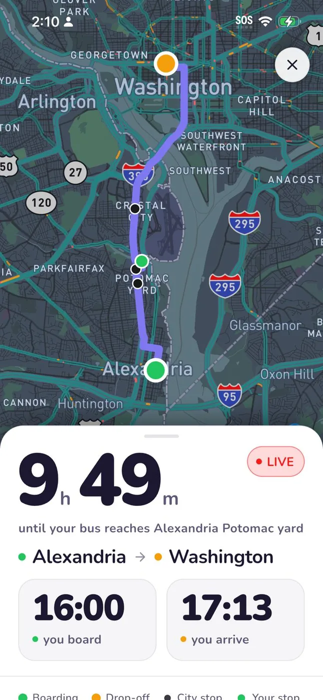 Live tracking on an active trip.