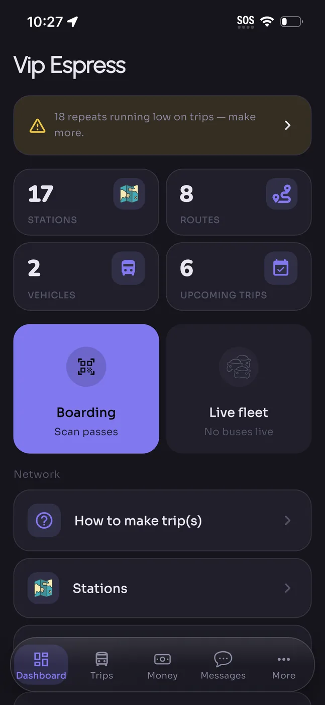 The operator's fleet and seat layouts.