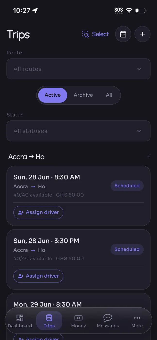 Schedules and generated trips.